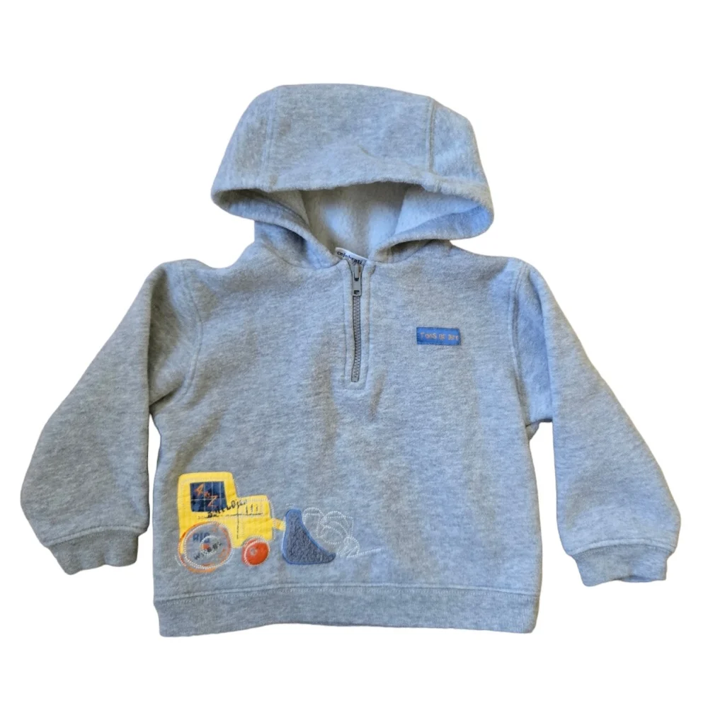 Vintage 1990s-Y2K Carter's construction vehicle grey quarter-zip hoodie